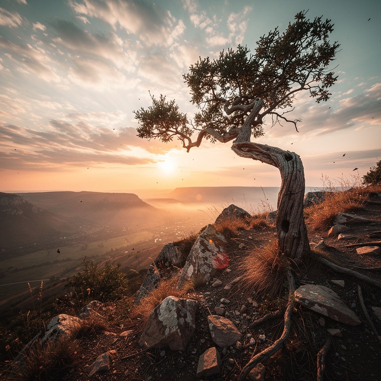 A solitary tree stands on a windswept cliff overlooking a va... | ShopAyahuascaRetreats