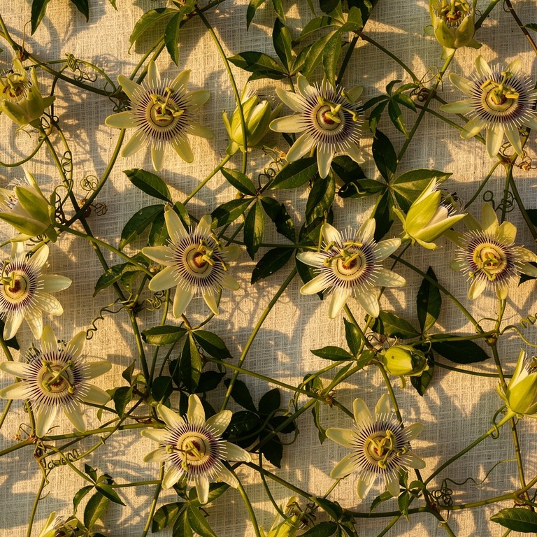 A sprawling vine of passionflower, its intricate white bloom... | ShopAyahuascaRetreats