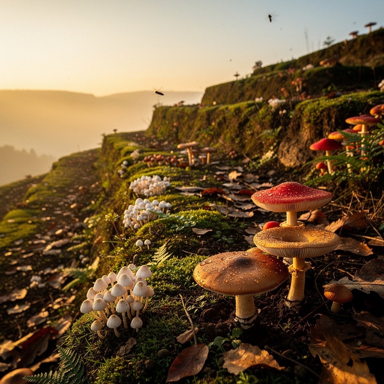 A terraced hillsides with various species of mushrooms and f... | ShopAyahuascaRetreats