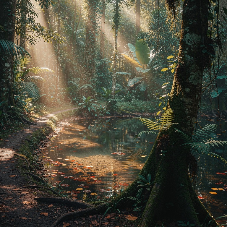 Midday rainforest with vertical light rays through gaps in t... | ShopAyahuascaRetreats