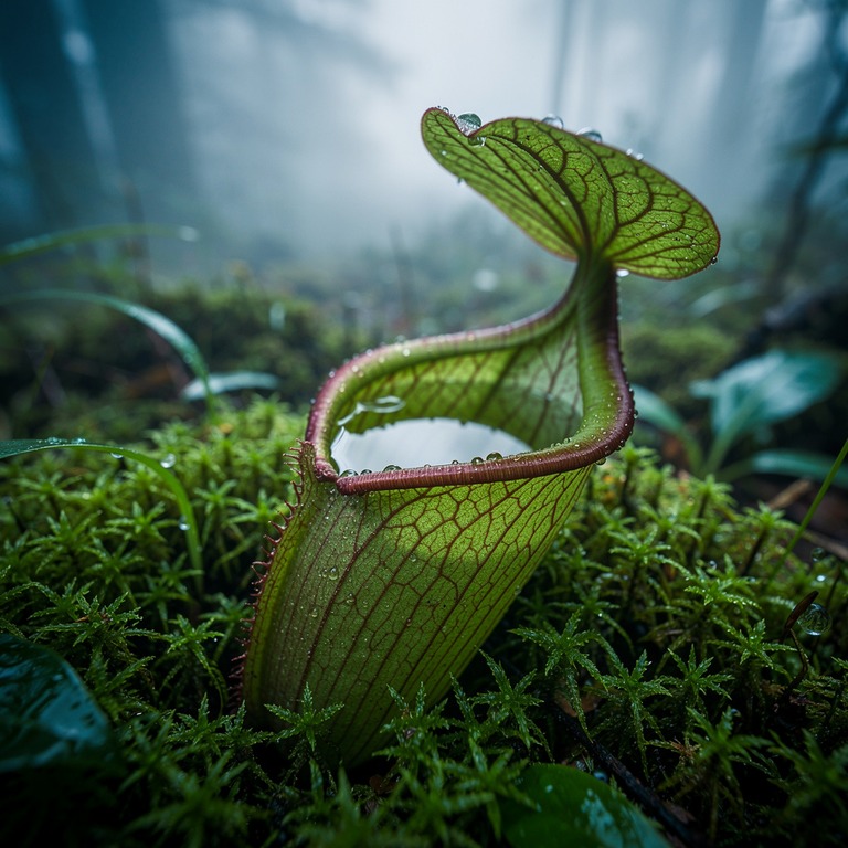 Pitcher plant nestled in moss, water collected inside the cu... | ShopAyahuascaRetreats