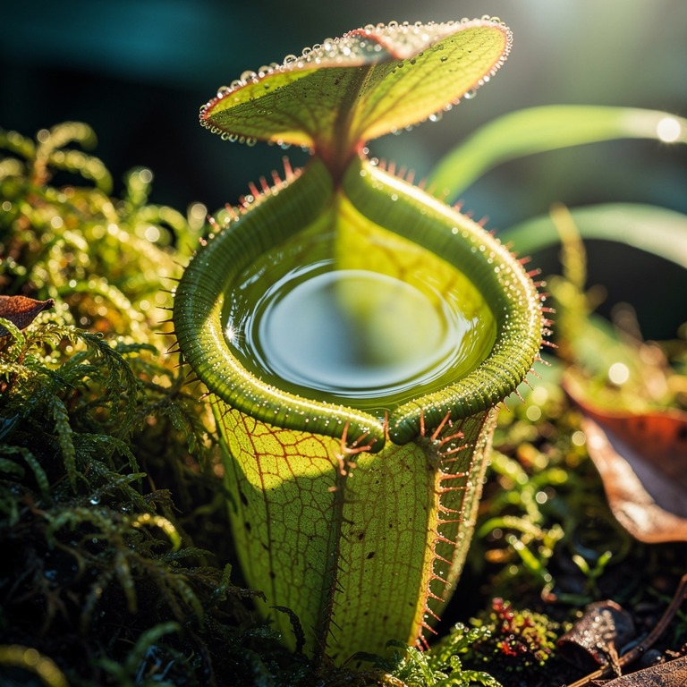 Pitcher plant nestled in moss, water collected inside the cu... | ShopAyahuascaRetreats